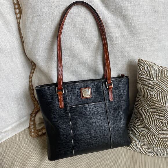 Dooney & Bourke Handbags - Dooney & Bourke Black Pebbled Leather Tote | Contrast Stitch